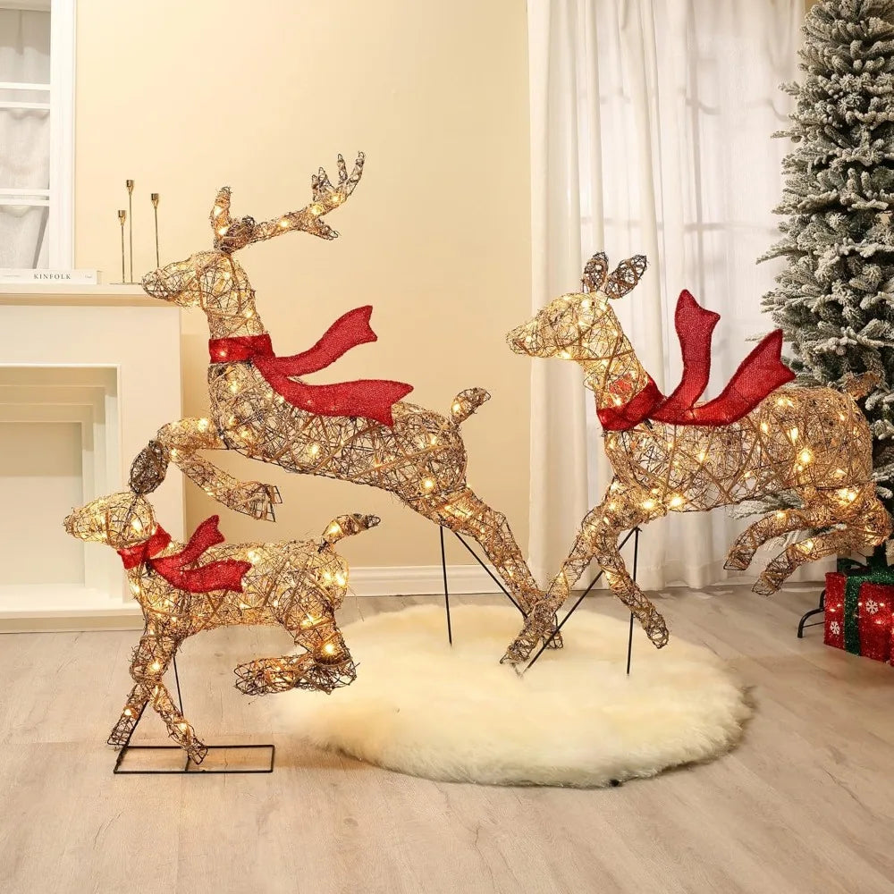 Christmas Reindeer Set *3Pcs - Pre-Lit - Outdoor Christmas Decorations