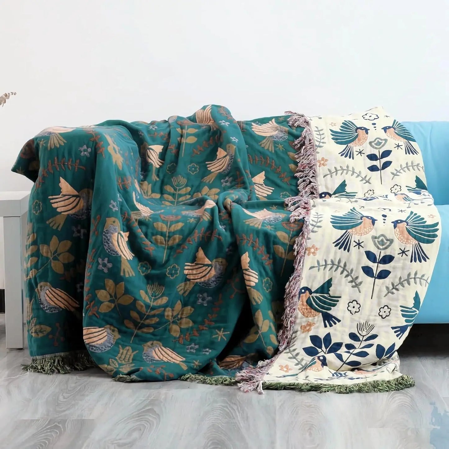 Throw Blankets - Bohemian Throws - 100% Cotton Muslin - Queen