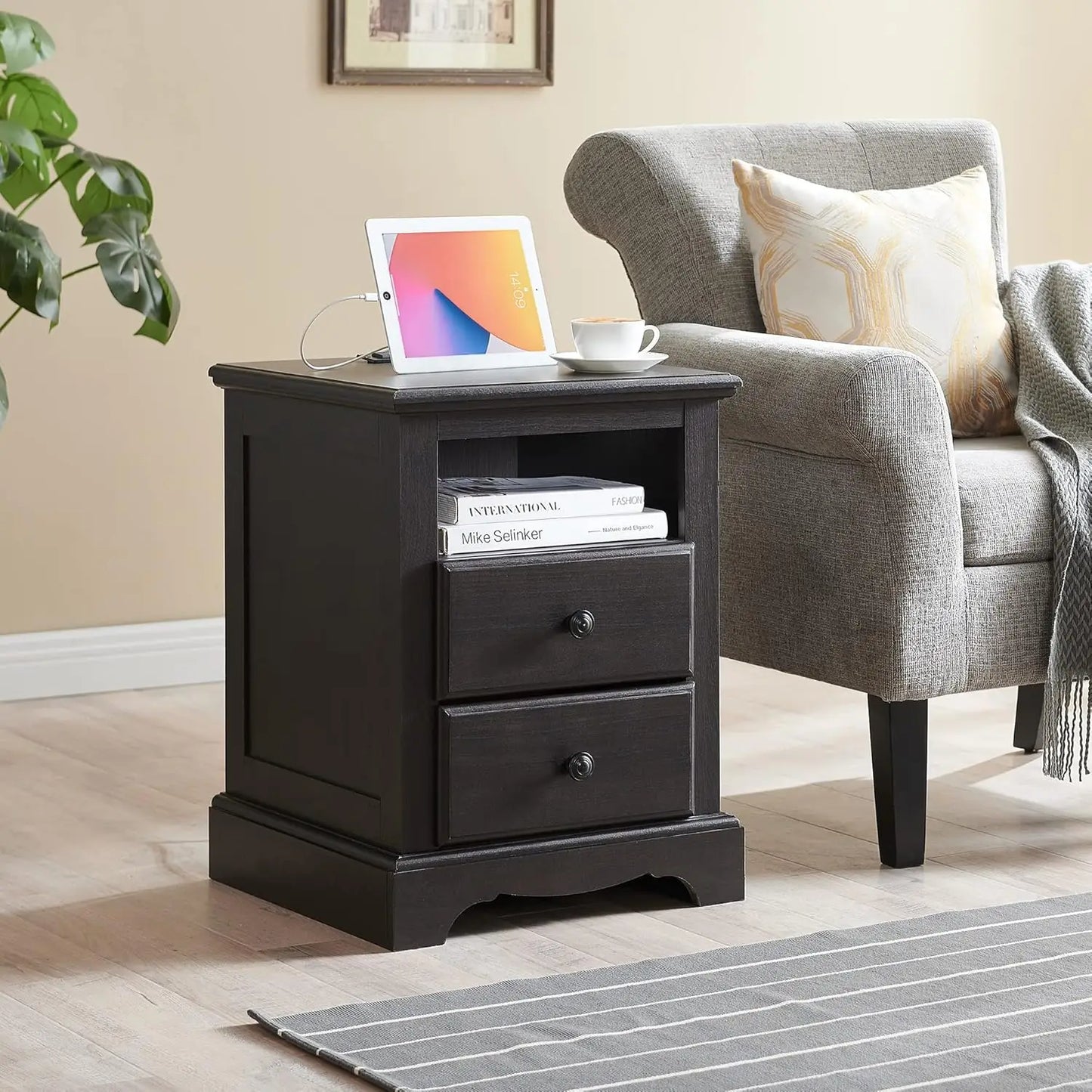 Nightstand - End Table - Bedside Table - USB Ports, Charging Station