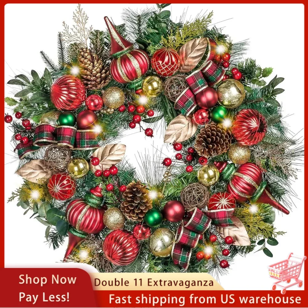 Christmas Wreath - Artificial Pre-Lit - 30" - 40 LED Lights