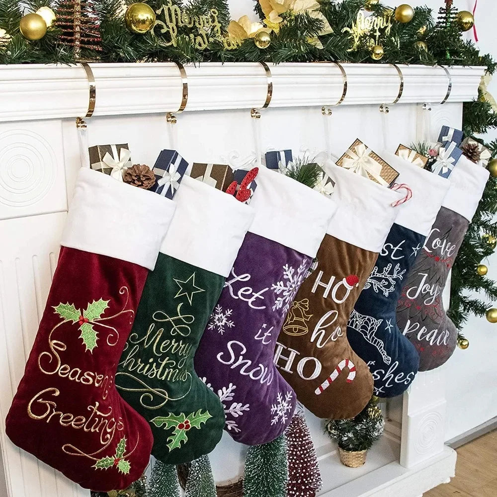 Christmas Stocking Set 6Pcs - Velvet Embroidery - Quilted Lining