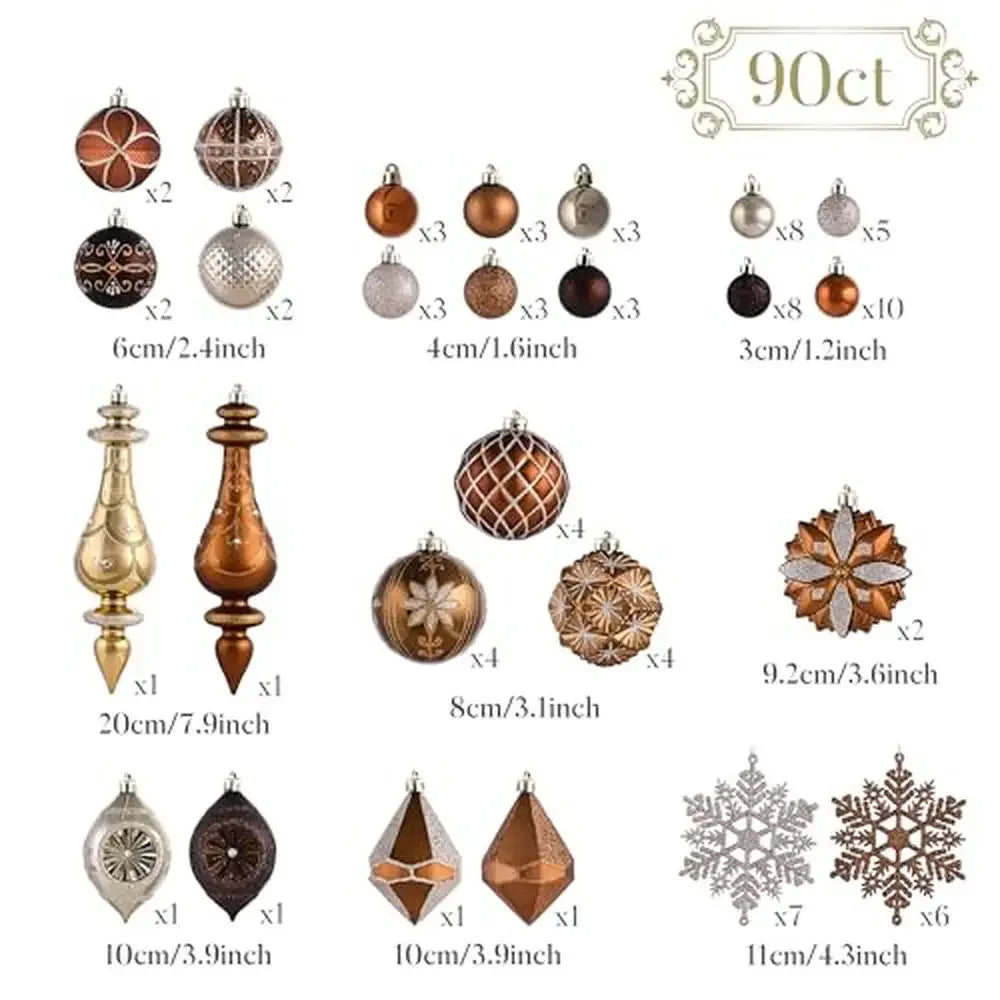 Christmas Tree Ornament Set *90 Pcs - Luxury Bronze Copper Gold