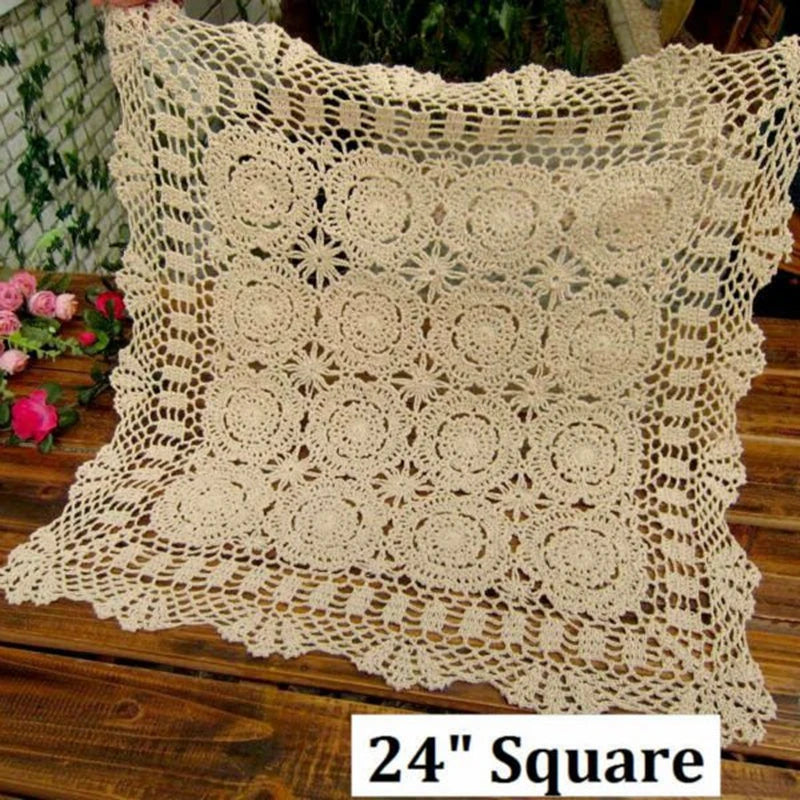 Crochet Table Cloth - Placemat - Handmade -  Beige & White