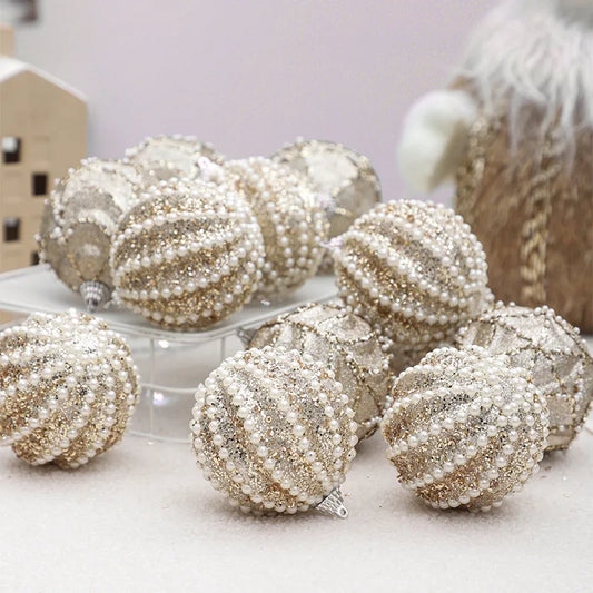 Christmas Ornament Set *12Pcs - Pearl Champagne & White Baubles