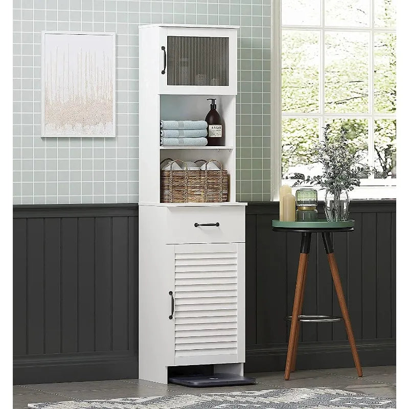 Bathroom Storage Tower - Wood Cabinet - Louver Doors, Glass Doors