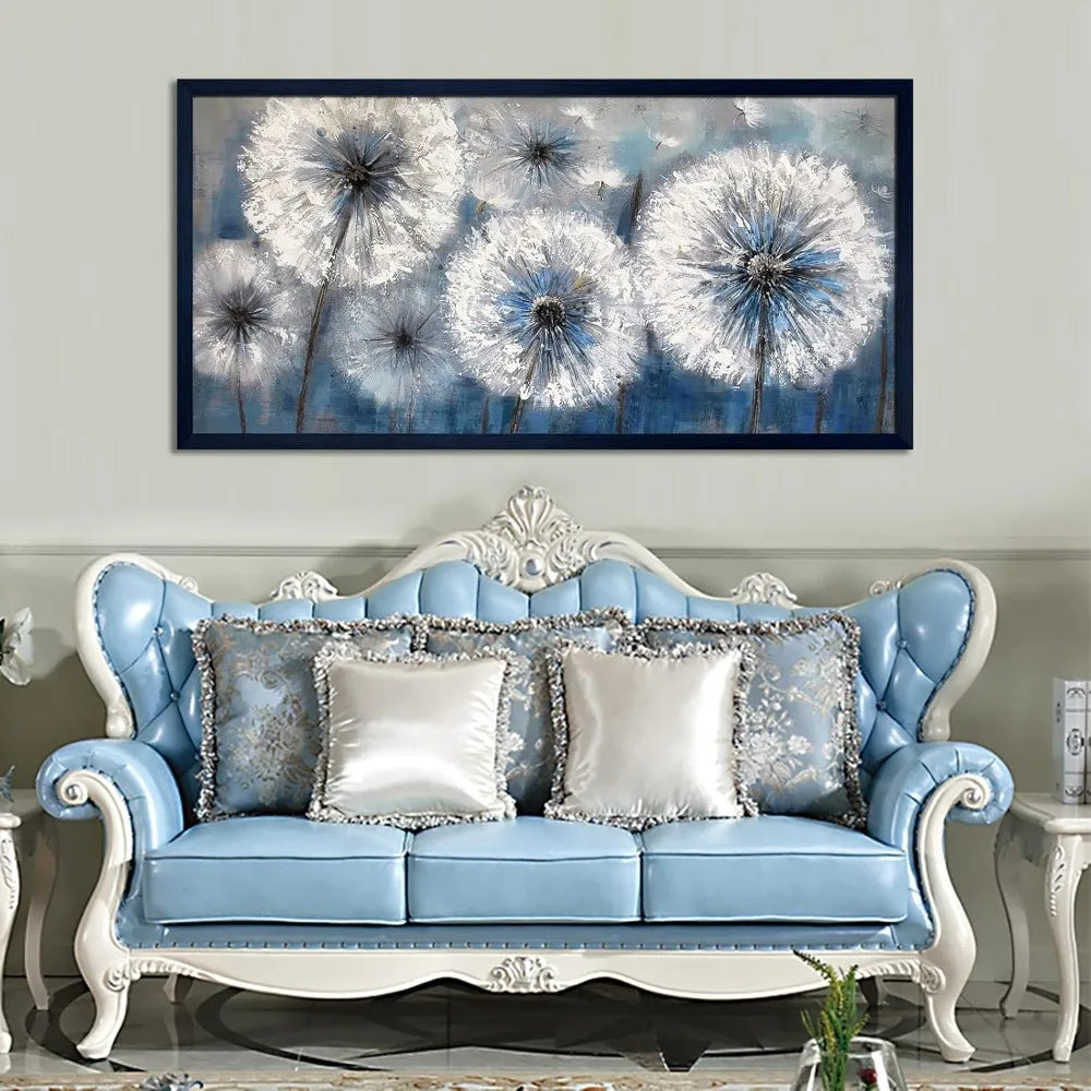 Canvas Print Wall Art - Black Frame - Dandelion, White Flora, World Map - Home Decor