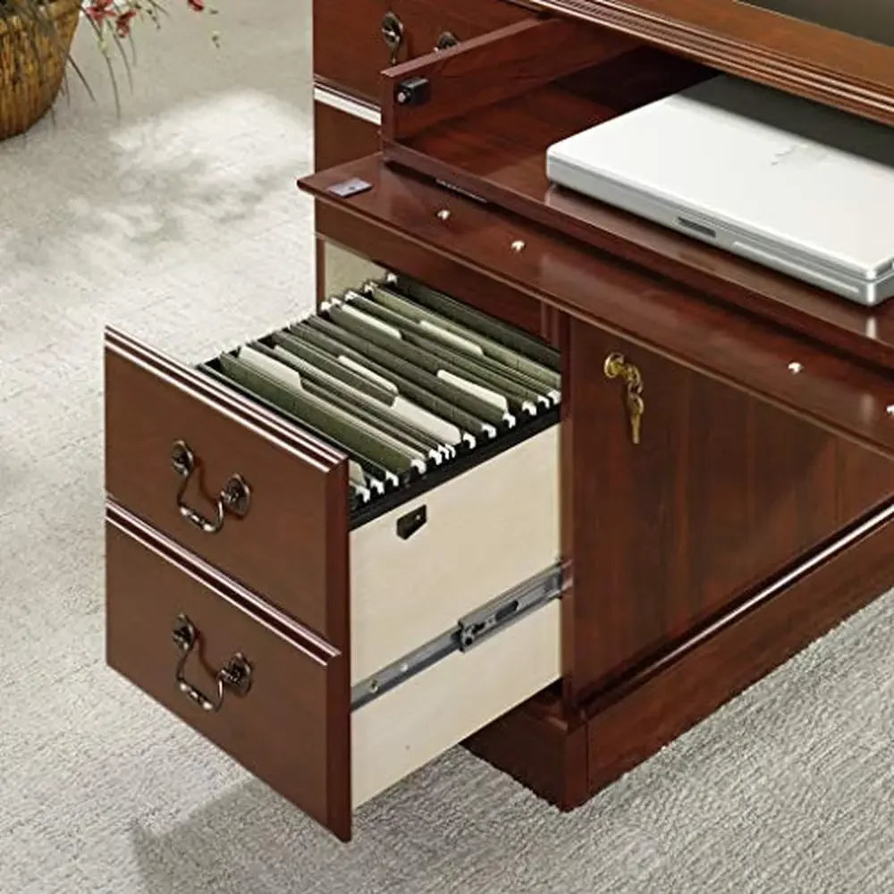 Cherry Finish Executive Desk Locking Drawers Slide-Out Keyboard Classic Style