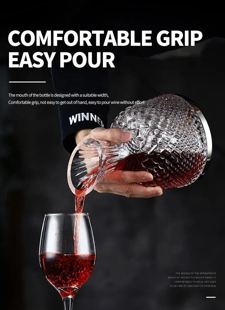 Wine Tumbler Decanter Aerator - Crystal Glass - 1.5 Liters - 360 Degrees Rotation