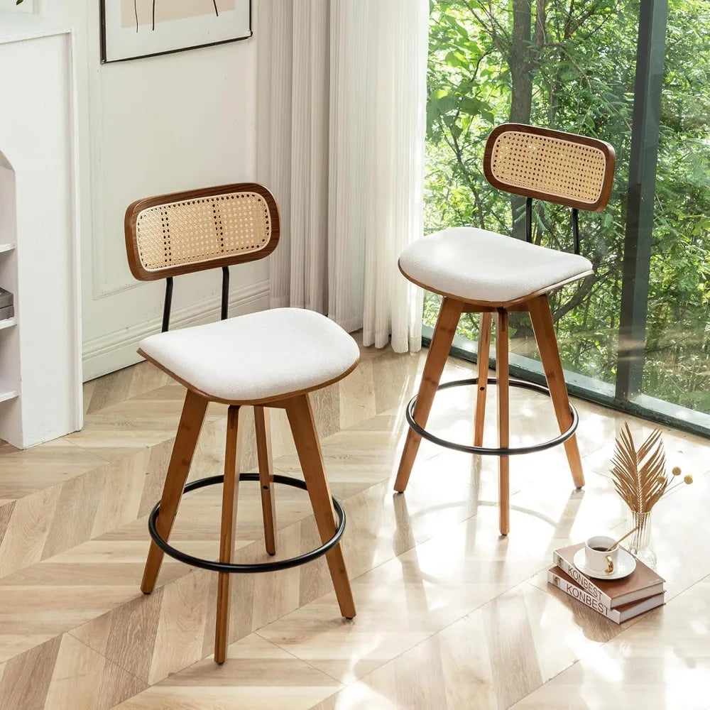 Bar Stools - Bar Chairs - Rattan Backrest - Swivel