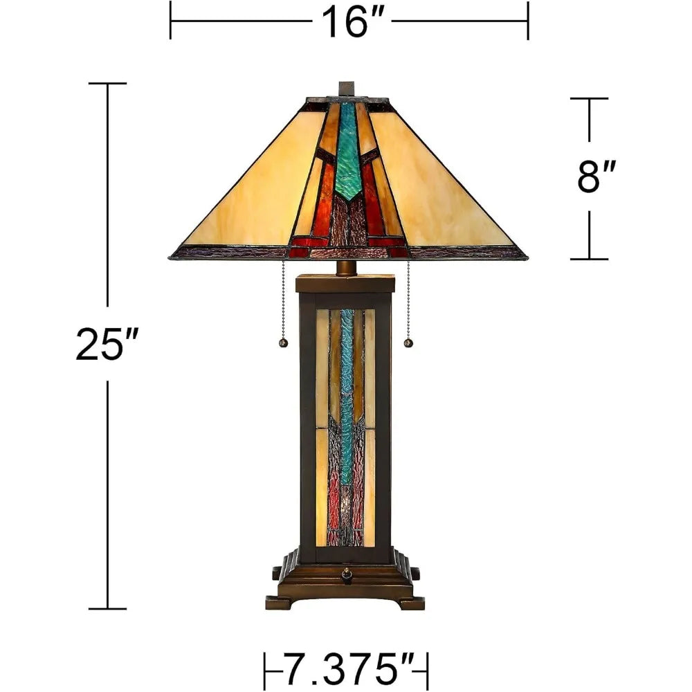 Table Lamp - Mission Tiffany Stained Glass Lamp - Ranier Bronze