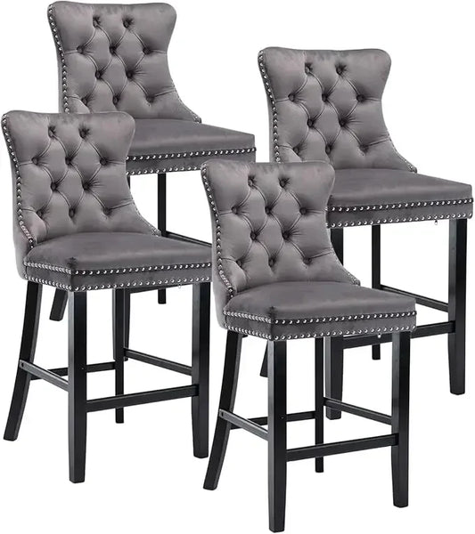 Bar Chair Set *4Pcs - Counter Height - Tufted Upholstery