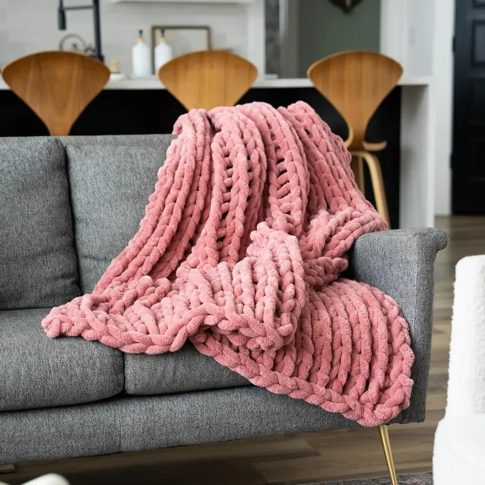 Chunky Knit Throw Blanket - Mauve