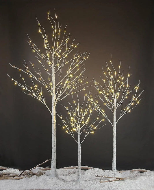 Christmas Decorations - Birch Tree Set *3Pcs - Warm White Lights