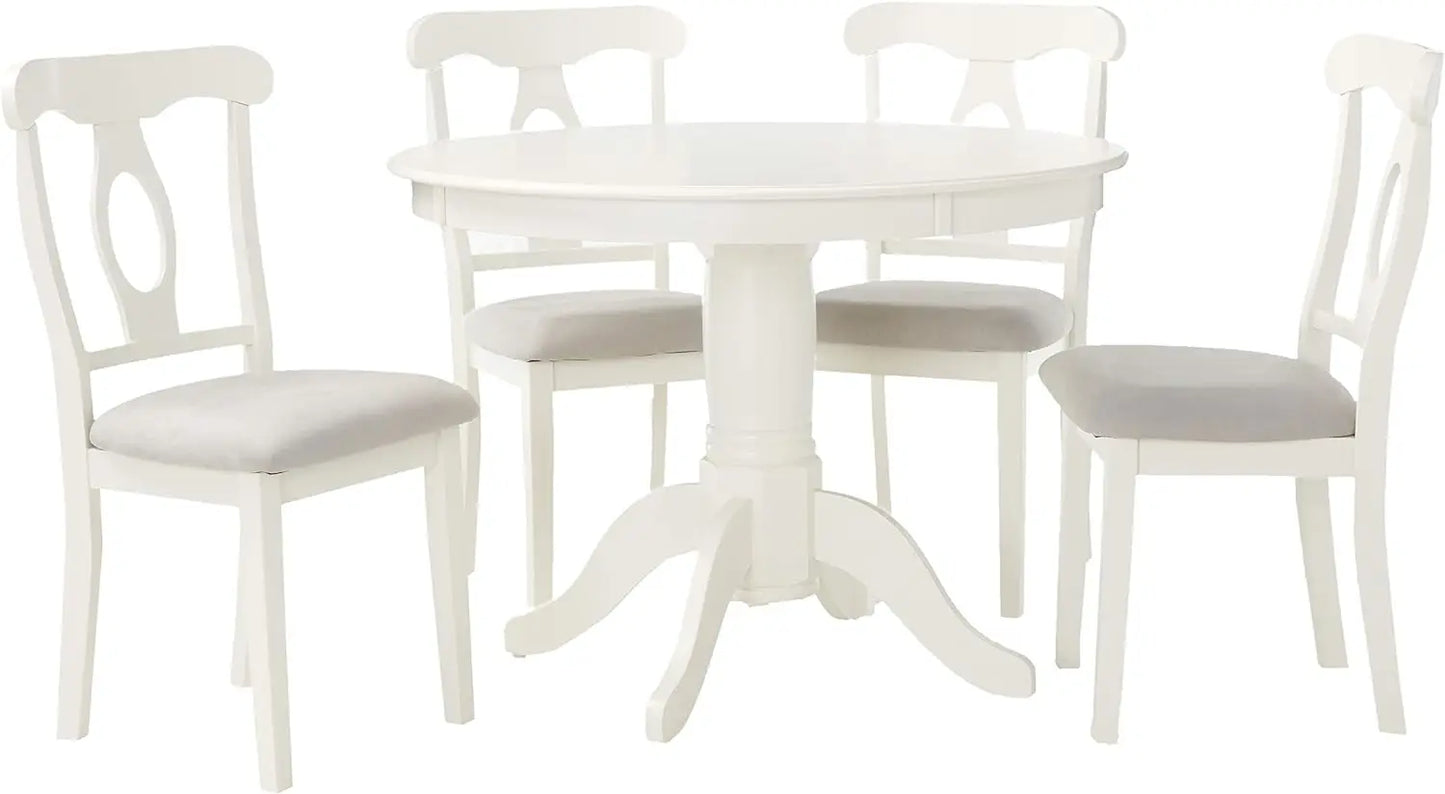 Dining Set *5Pcs - Round Pedestal Table - 4 Chairs - White/Grey