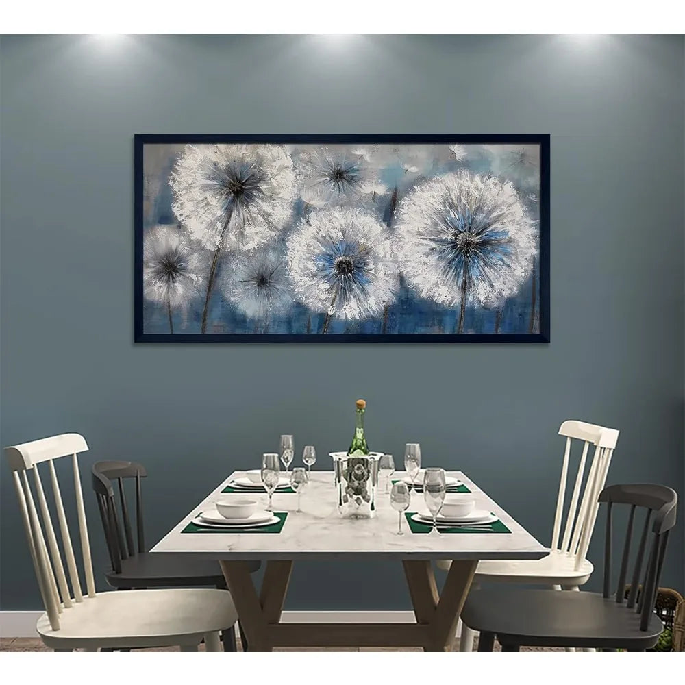 Canvas Print Wall Art - Black Frame - Dandelion, White Flora, World Map - Home Decor