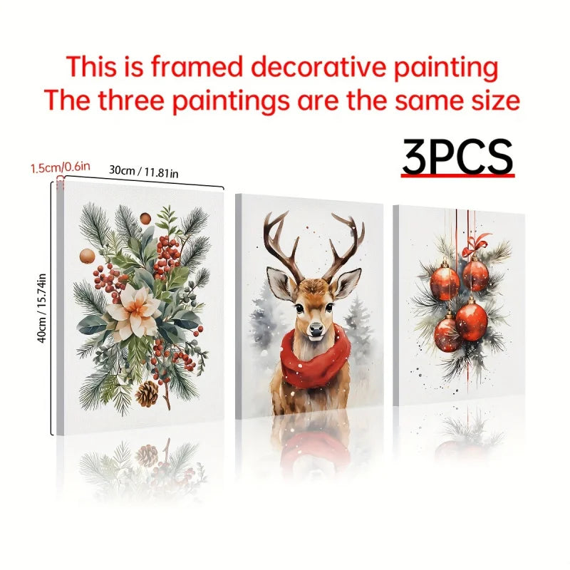 Christmas Canvas Prints - Mural *3Pcs - HD Print - Decoration