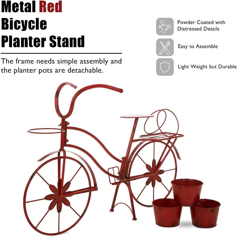 Plant Stand - Red Metal Bicycle - Indoor/Outdoor - Glitzhome - Patio & Garden Collection