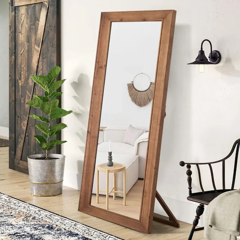 Floor Mirror - Weathered Solid Wood Frame - Full Length