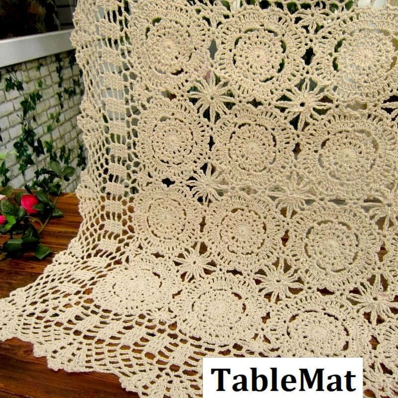 Crochet Table Cloth - Placemat - Handmade -  Beige & White