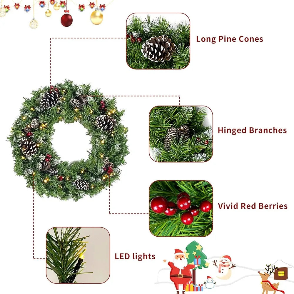 Christmas Decoration Set *4Pcs - Entrance Trees (2), Garland, Wreath - Pre-Lit