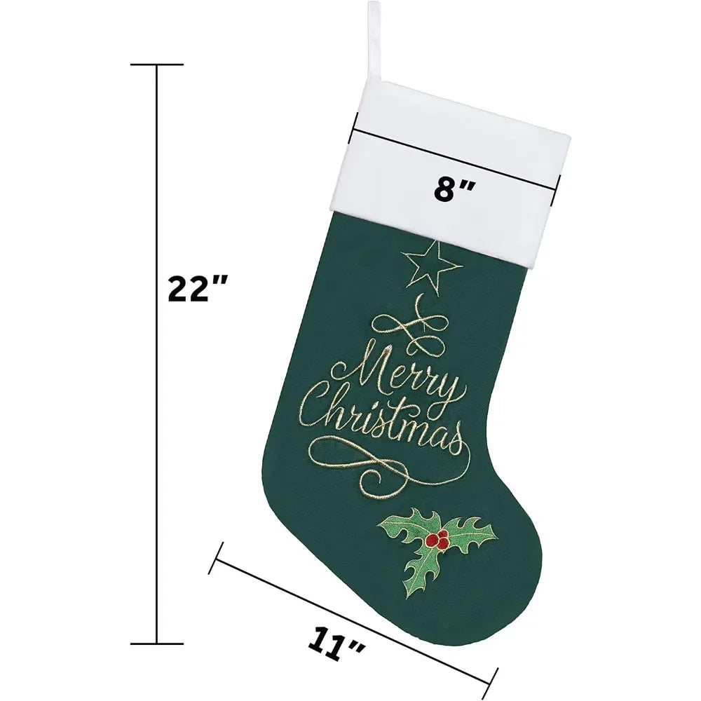 Christmas Stocking Set 6Pcs - Velvet Embroidery - Quilted Lining